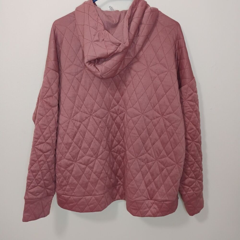 Mauve Pink Quilted Pullover Drawing Minimalist Geometric Hoodie Size  Xl - Picture 3 of 8